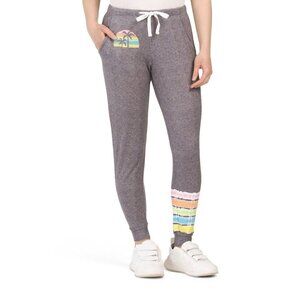 C&C California Rainbow Stripe Printed Leg Joggers Charcoal Womens Small